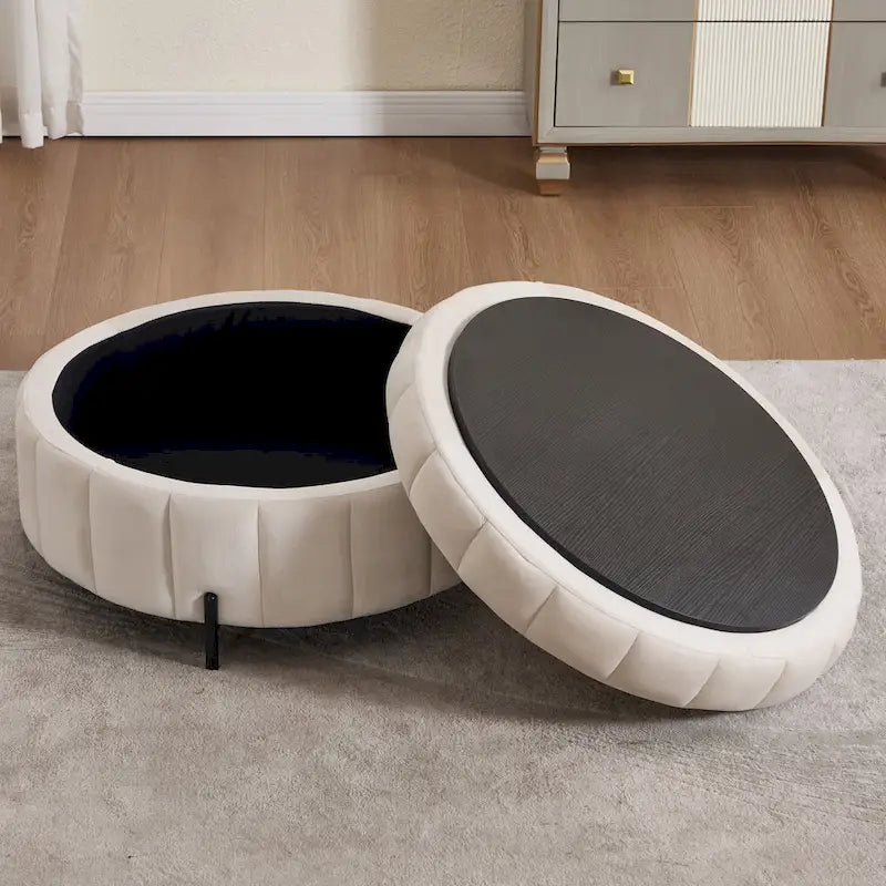 Beige / Green / Black / Navy Velvet 360° Swivel Barrel Accent Chair with Storage Ottoman for 1 Person