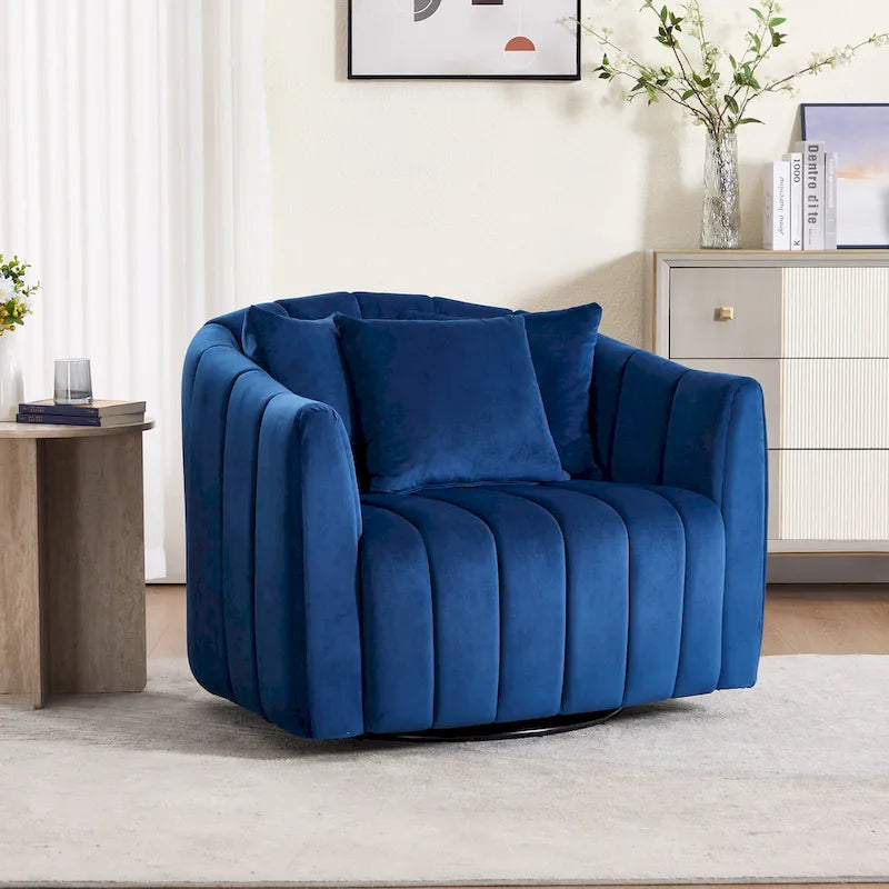 Beige / Green / Black / Navy Velvet 360° Swivel Barrel Accent Chair with Storage Ottoman for 1 Person