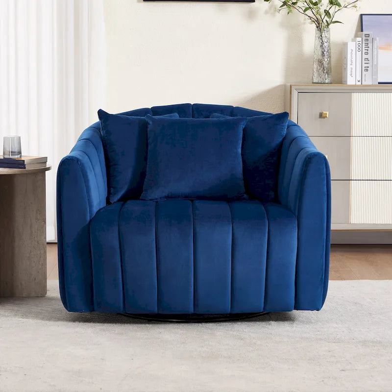 Beige / Green / Black / Navy Velvet 360° Swivel Barrel Accent Chair with Storage Ottoman for 1 Person