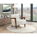 Beige Chenille Mid-Century Accent Armchair with Chestnut Wood Legs for 1 Person