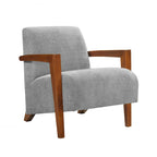 Beige Chenille Mid-Century Accent Armchair with Chestnut Wood Legs for 1 Person