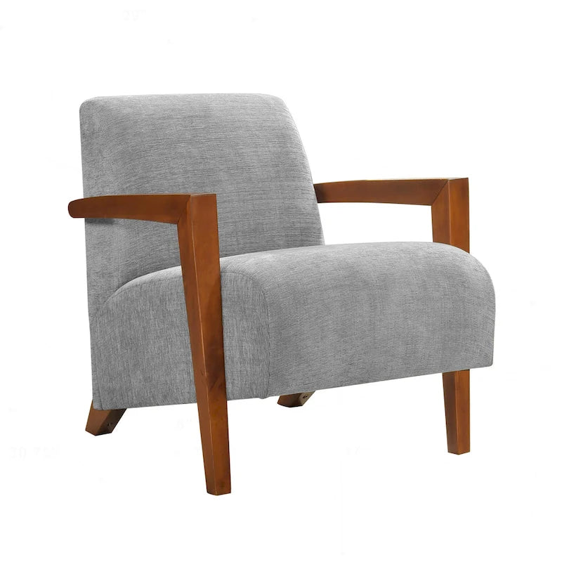Beige Chenille Mid-Century Accent Armchair with Chestnut Wood Legs for 1 Person