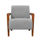 Beige Chenille Mid-Century Accent Armchair with Chestnut Wood Legs for 1 Person