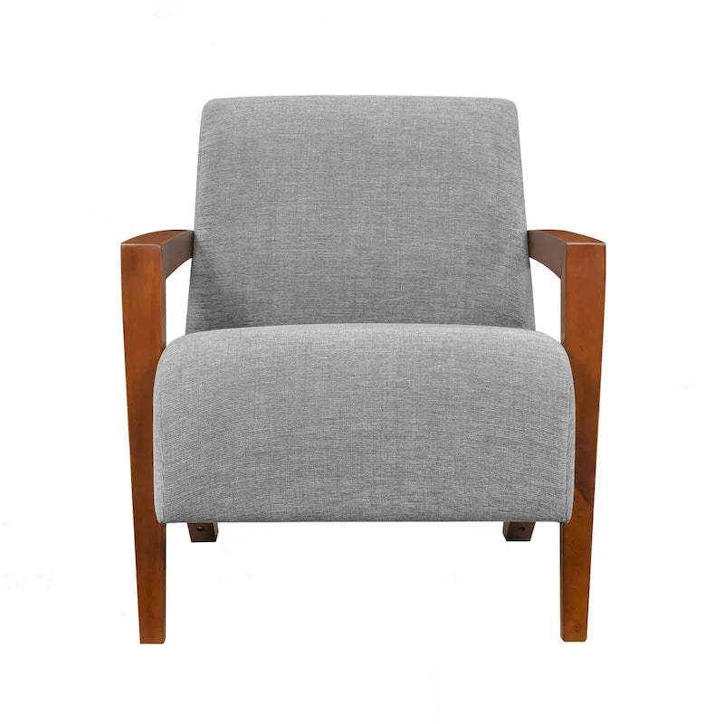 Beige Chenille Mid-Century Accent Armchair with Chestnut Wood Legs for 1 Person