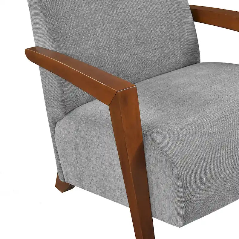 Beige Chenille Mid-Century Accent Armchair with Chestnut Wood Legs for 1 Person