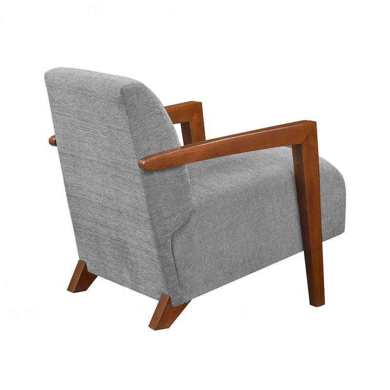 Beige Chenille Mid-Century Accent Armchair with Chestnut Wood Legs for 1 Person