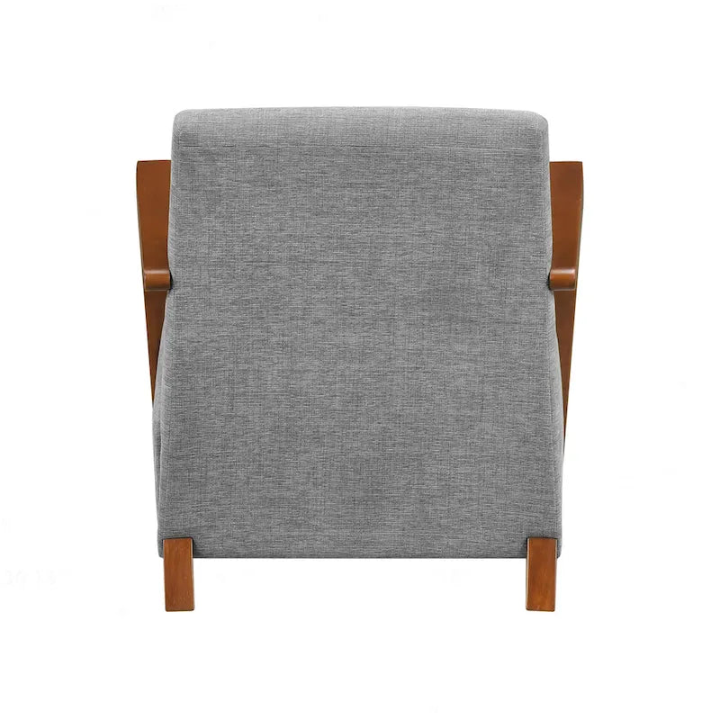 Beige Chenille Mid-Century Accent Armchair with Chestnut Wood Legs for 1 Person