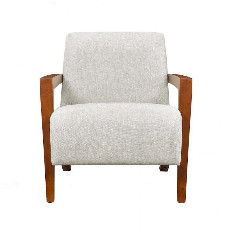 Beige Chenille Mid-Century Accent Armchair with Chestnut Wood Legs for 1 Person