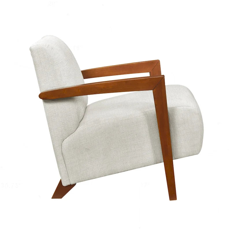 Beige Chenille Mid-Century Accent Armchair with Chestnut Wood Legs for 1 Person