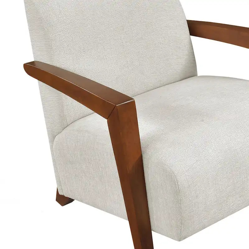 Beige Chenille Mid-Century Accent Armchair with Chestnut Wood Legs for 1 Person
