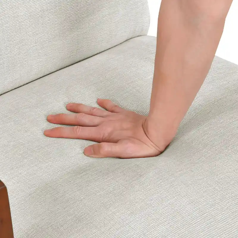 Beige Chenille Mid-Century Accent Armchair with Chestnut Wood Legs for 1 Person