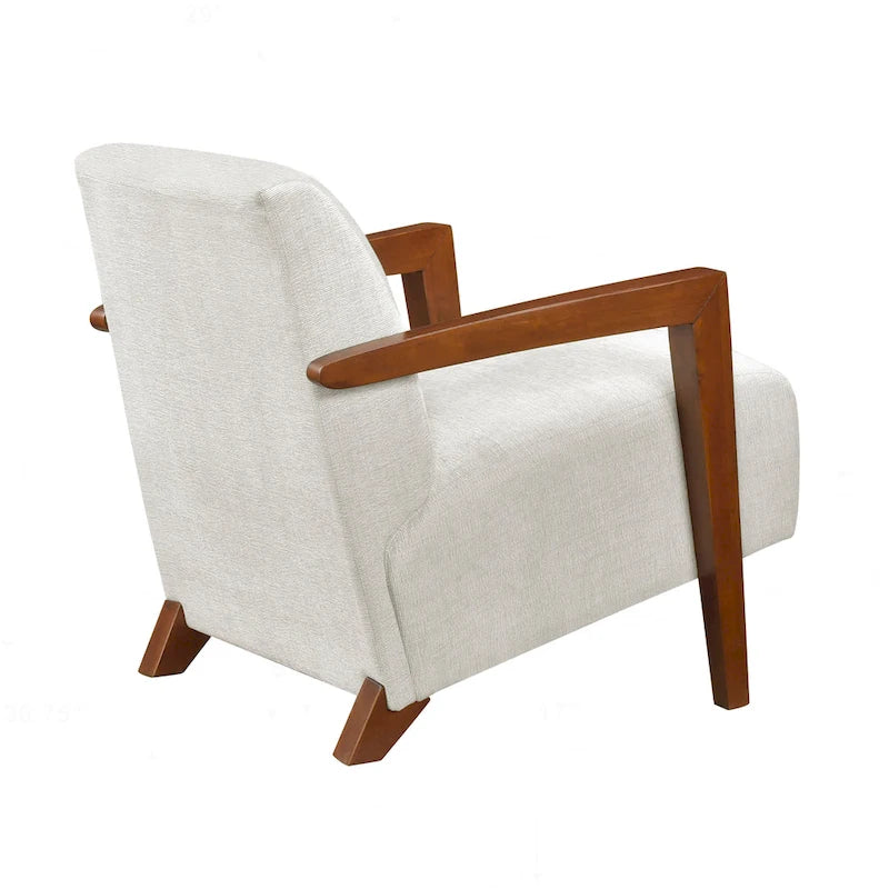 Beige Chenille Mid-Century Accent Armchair with Chestnut Wood Legs for 1 Person