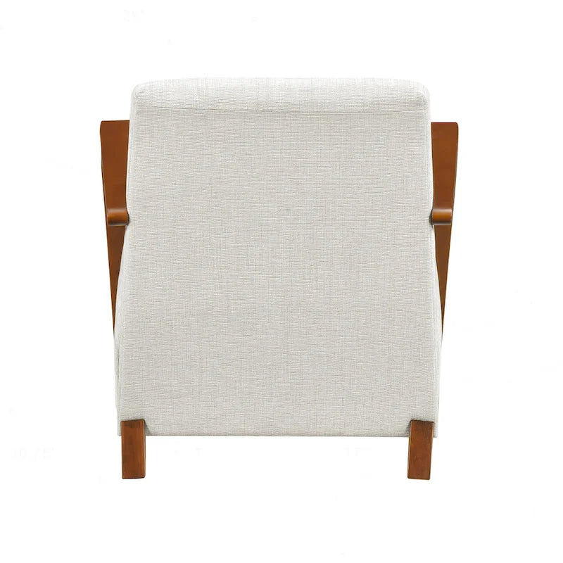 Beige Chenille Mid-Century Accent Armchair with Chestnut Wood Legs for 1 Person