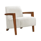 Beige Chenille Mid-Century Accent Armchair with Chestnut Wood Legs for 1 Person