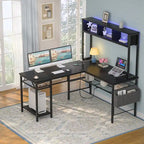 Rustic Brown / White / Pink / Black / Grey Oak L-Shaped Gaming Desk with RGB LED, Power Strip and Storage for 1 Person