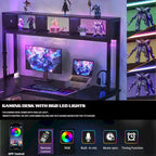 Rustic Brown / White / Pink / Black / Grey Oak L-Shaped Gaming Desk with RGB LED, Power Strip and Storage for 1 Person