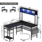 Rustic Brown / White / Pink / Black / Grey Oak L-Shaped Gaming Desk with RGB LED, Power Strip and Storage for 1 Person