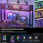 Rustic Brown / White / Pink / Black / Grey Oak L-Shaped Gaming Desk with RGB LED, Power Strip and Storage for 1 Person