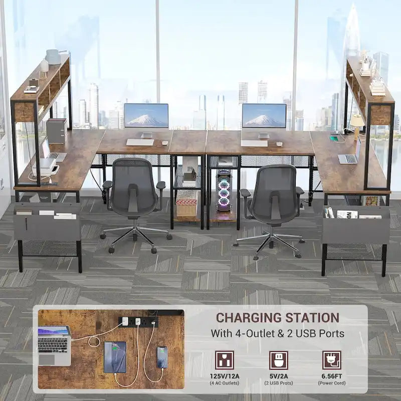 Rustic Brown / White / Pink / Black / Grey Oak L-Shaped Gaming Desk with RGB LED, Power Strip and Storage for 1 Person