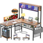 Rustic Brown / White / Pink / Black / Grey Oak L-Shaped Gaming Desk with RGB LED, Power Strip and Storage for 1 Person