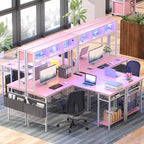 Rustic Brown / White / Pink / Black / Grey Oak L-Shaped Gaming Desk with RGB LED, Power Strip and Storage for 1 Person
