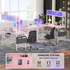 Rustic Brown / White / Pink / Black / Grey Oak L-Shaped Gaming Desk with RGB LED, Power Strip and Storage for 1 Person