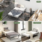 Grey Black Steel Rollaway Folding Guest Bed with 5" Memory Foam Mattress and Wheels for 1 Person