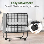 Grey Black Steel Rollaway Folding Guest Bed with 5" Memory Foam Mattress and Wheels for 1 Person