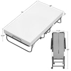 Grey Black Steel Rollaway Folding Guest Bed with 5" Memory Foam Mattress and Wheels for 1 Person