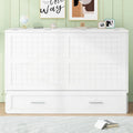 White Queen Size Wall Murphy Bed with Drawer and Side Shelves for 1–2 Person