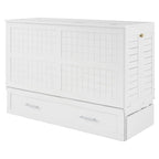 White Queen Size Wall Murphy Bed with Drawer and Side Shelves for 1–2 Person