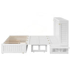 White Queen Size Wall Murphy Bed with Drawer and Side Shelves for 1–2 Person