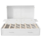 White Queen Size Wall Murphy Bed with Drawer and Side Shelves for 1–2 Person