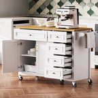White Drop Leaf Kitchen Island Cart for 1–2 Person, No Stool