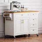 White Drop Leaf Kitchen Island Cart for 1–2 Person, No Stool