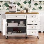 White Drop Leaf Kitchen Island Cart for 1–2 Person, No Stool