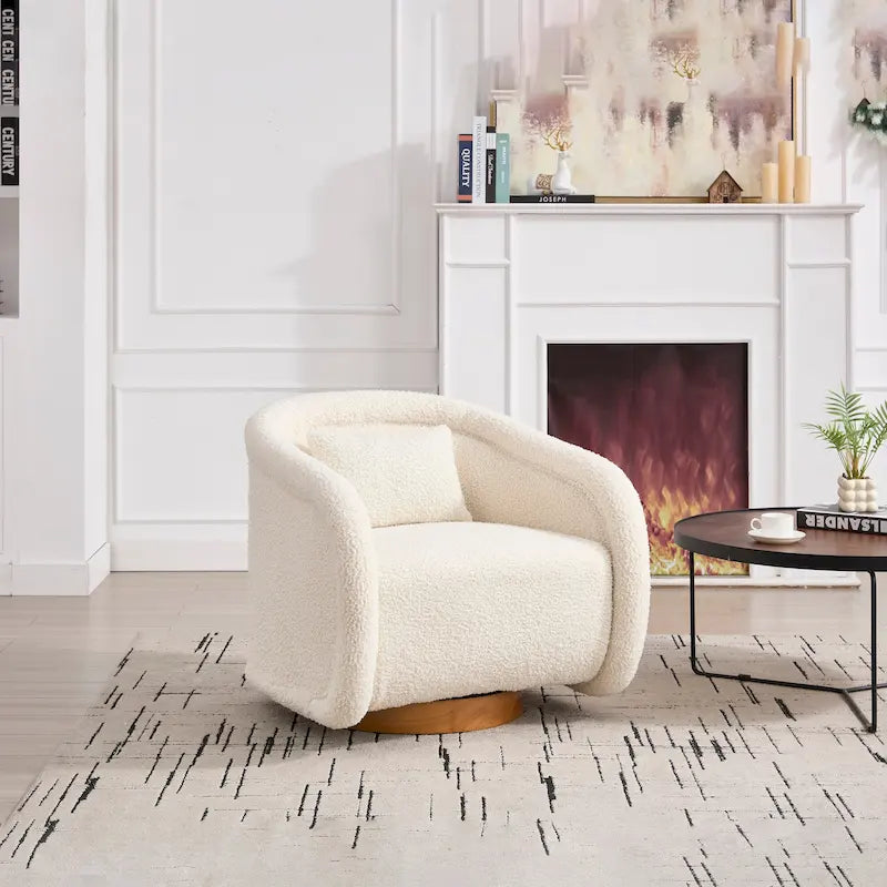 Wine Red / White Velvet Pumpkin-Shape 360° Swivel Barrel Accent Chair for 1 Person