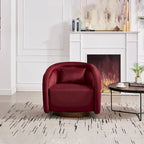 Wine Red / White Velvet Pumpkin-Shape 360° Swivel Barrel Accent Chair for 1 Person