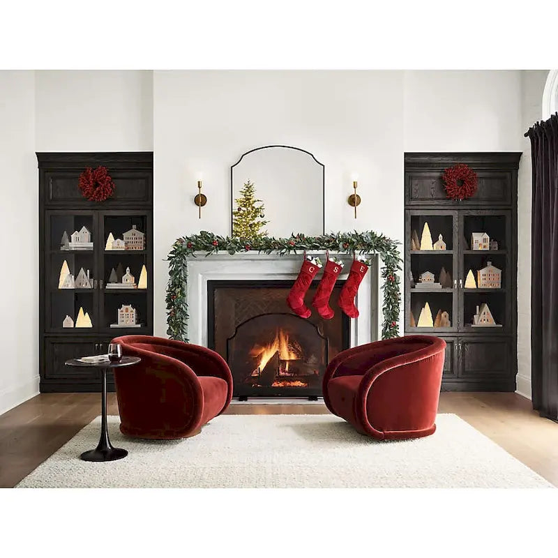 Wine Red / White Velvet Pumpkin-Shape 360° Swivel Barrel Accent Chair for 1 Person