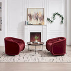 Wine Red / White Velvet Pumpkin-Shape 360° Swivel Barrel Accent Chair for 1 Person