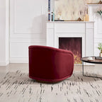 Wine Red / White Velvet Pumpkin-Shape 360° Swivel Barrel Accent Chair for 1 Person