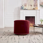 Wine Red / White Velvet Pumpkin-Shape 360° Swivel Barrel Accent Chair for 1 Person
