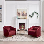Wine Red / White Velvet Pumpkin-Shape 360° Swivel Barrel Accent Chair for 1 Person