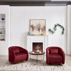 Wine Red / White Velvet Pumpkin-Shape 360° Swivel Barrel Accent Chair for 1 Person