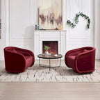 Wine Red / White Velvet Pumpkin-Shape 360° Swivel Barrel Accent Chair for 1 Person