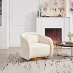 Wine Red / White Velvet Pumpkin-Shape 360° Swivel Barrel Accent Chair for 1 Person