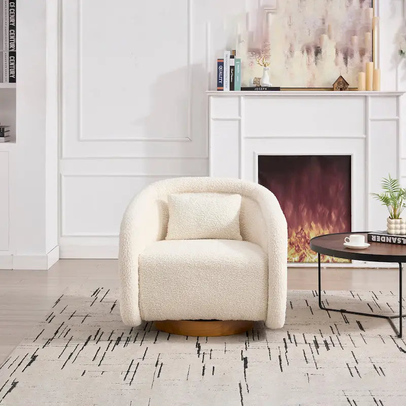 Wine Red / White Velvet Pumpkin-Shape 360° Swivel Barrel Accent Chair for 1 Person