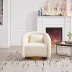 Wine Red / White Velvet Pumpkin-Shape 360° Swivel Barrel Accent Chair for 1 Person