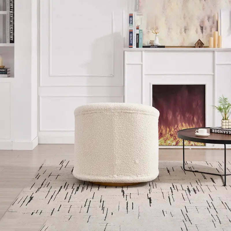 Wine Red / White Velvet Pumpkin-Shape 360° Swivel Barrel Accent Chair for 1 Person