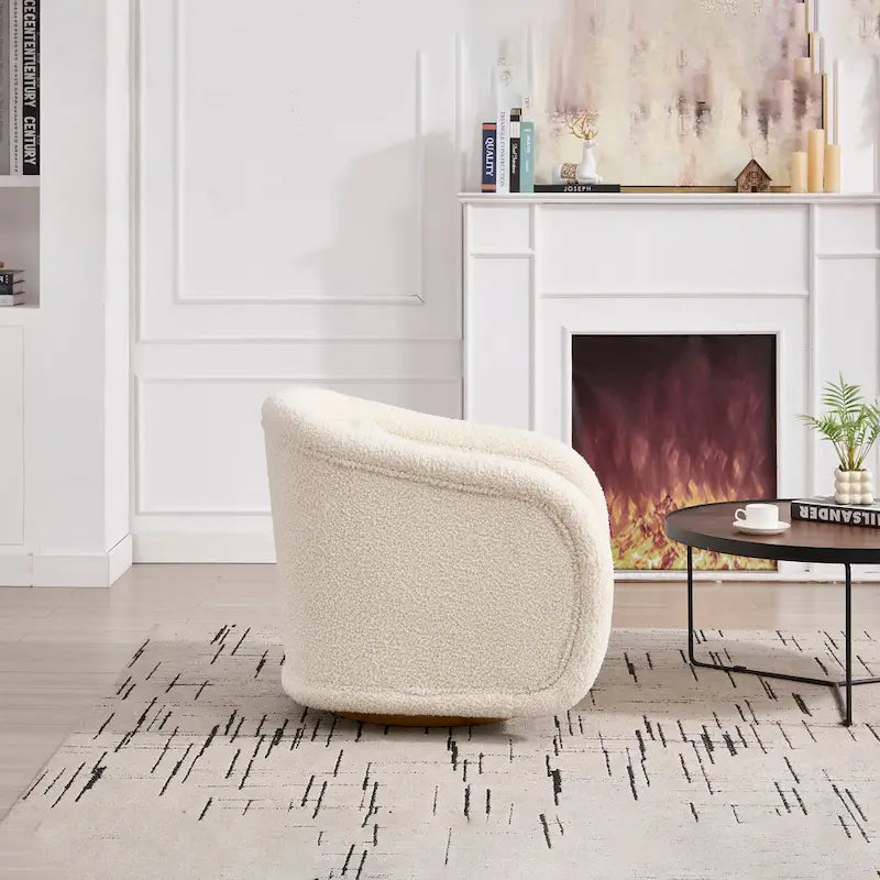 Wine Red / White Velvet Pumpkin-Shape 360° Swivel Barrel Accent Chair for 1 Person